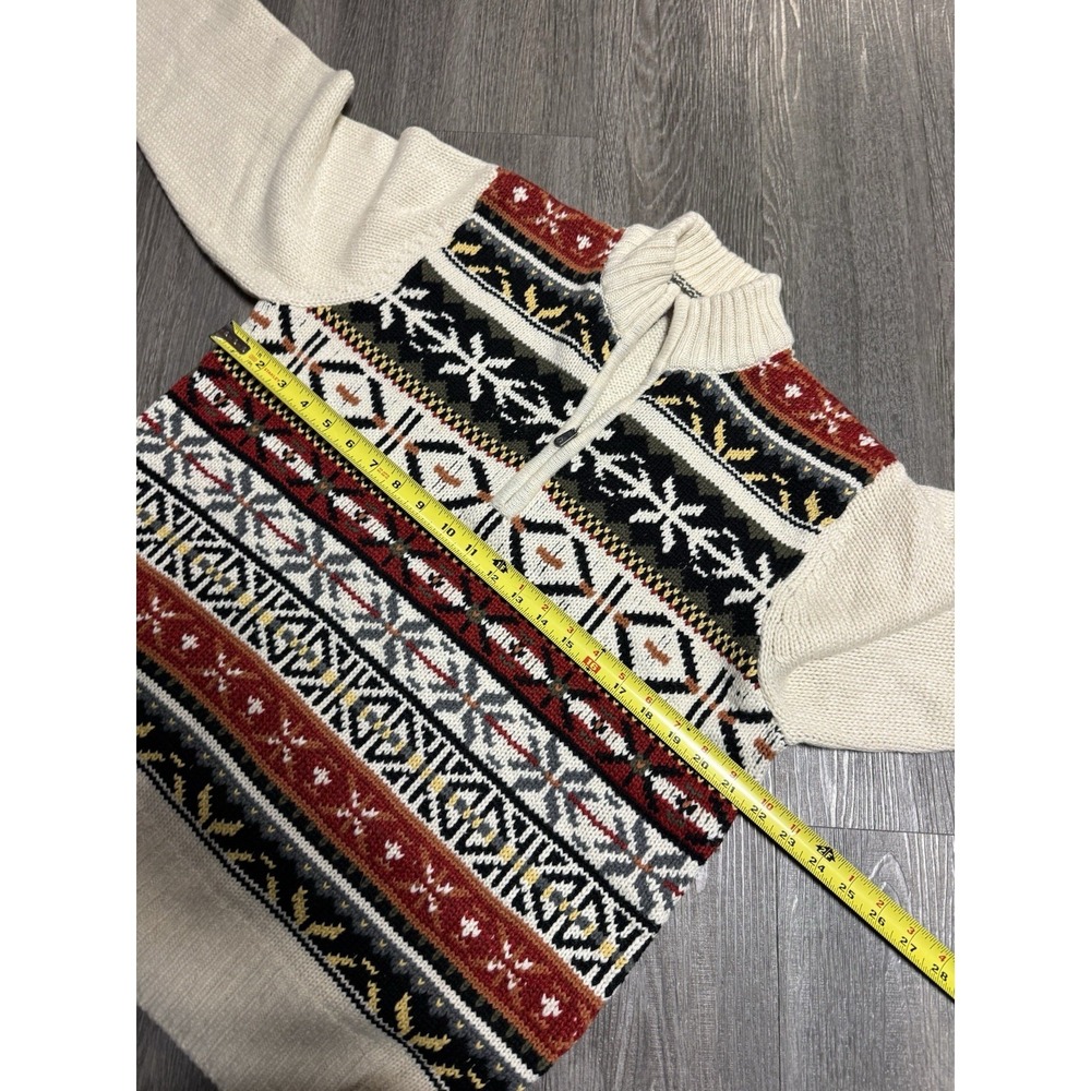 IZOD Sweater Mens M White Fair Isle Quarter Zip Nordic Knit Pullover Winter - Picture 4 of 4